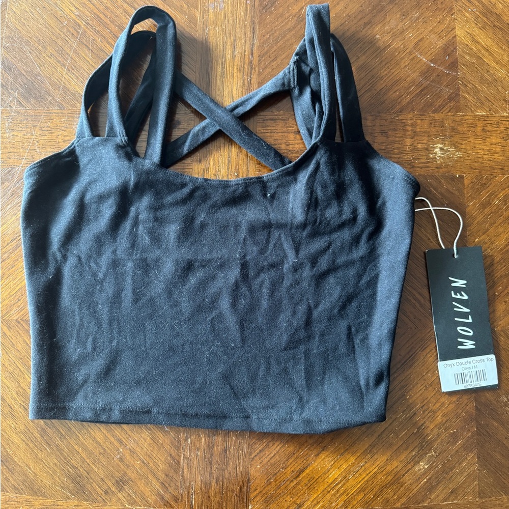 Wolven Onyx Double Cross Top - black